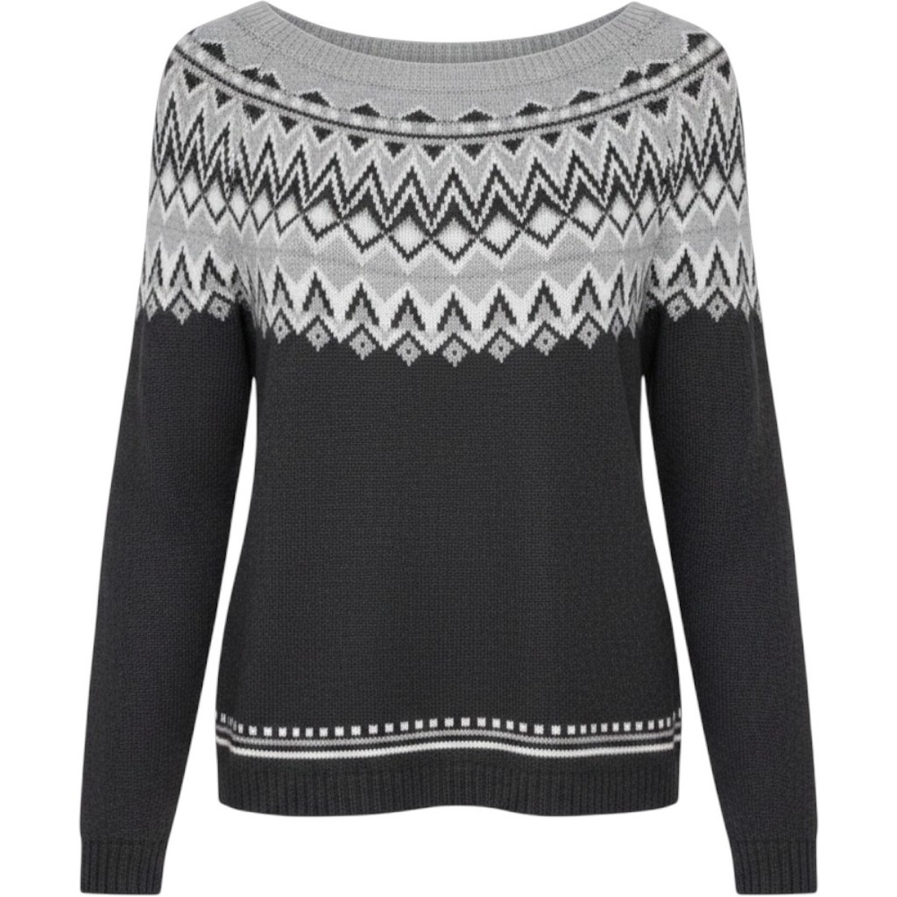 Old Navy Sweater Women's Small Gray Fair Isle‎ Crew Neck Knit Pullover